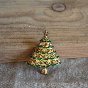 Pre-Loved Vintage Eisenberg Ice Gold Plated Rhinestone Christmas Tree Pin
